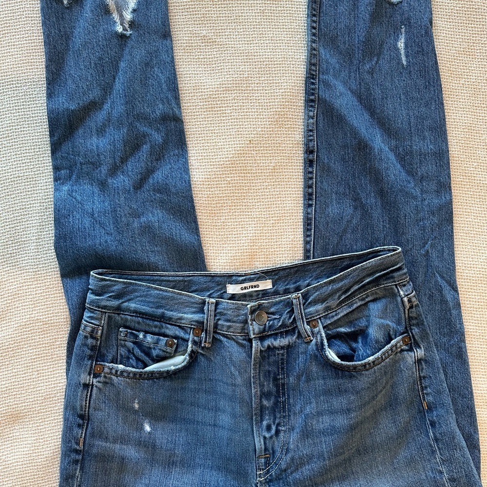 GRLFRND Karolina Distressed Blue Ankle Jeans